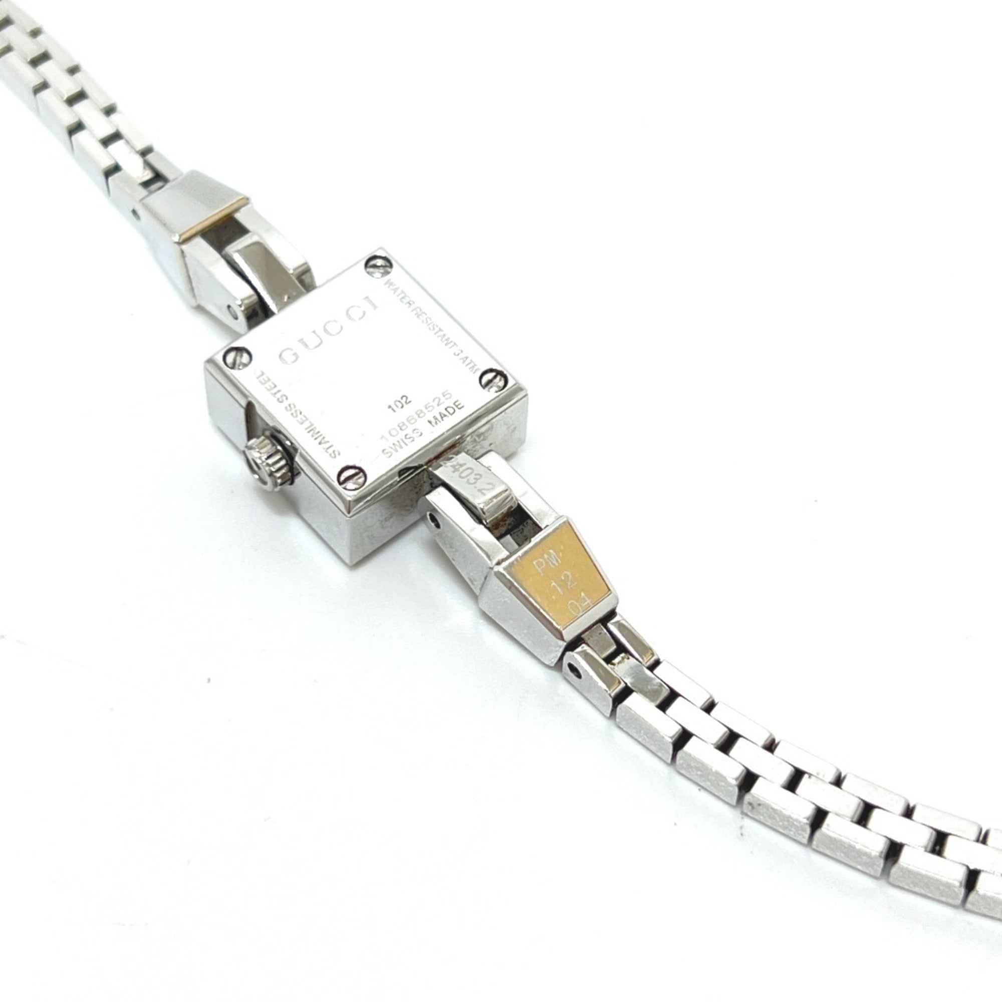 GUCCI 102 G Mini Square Chain Quartz Watch, Stainless Steel, Women's, Silver — Good