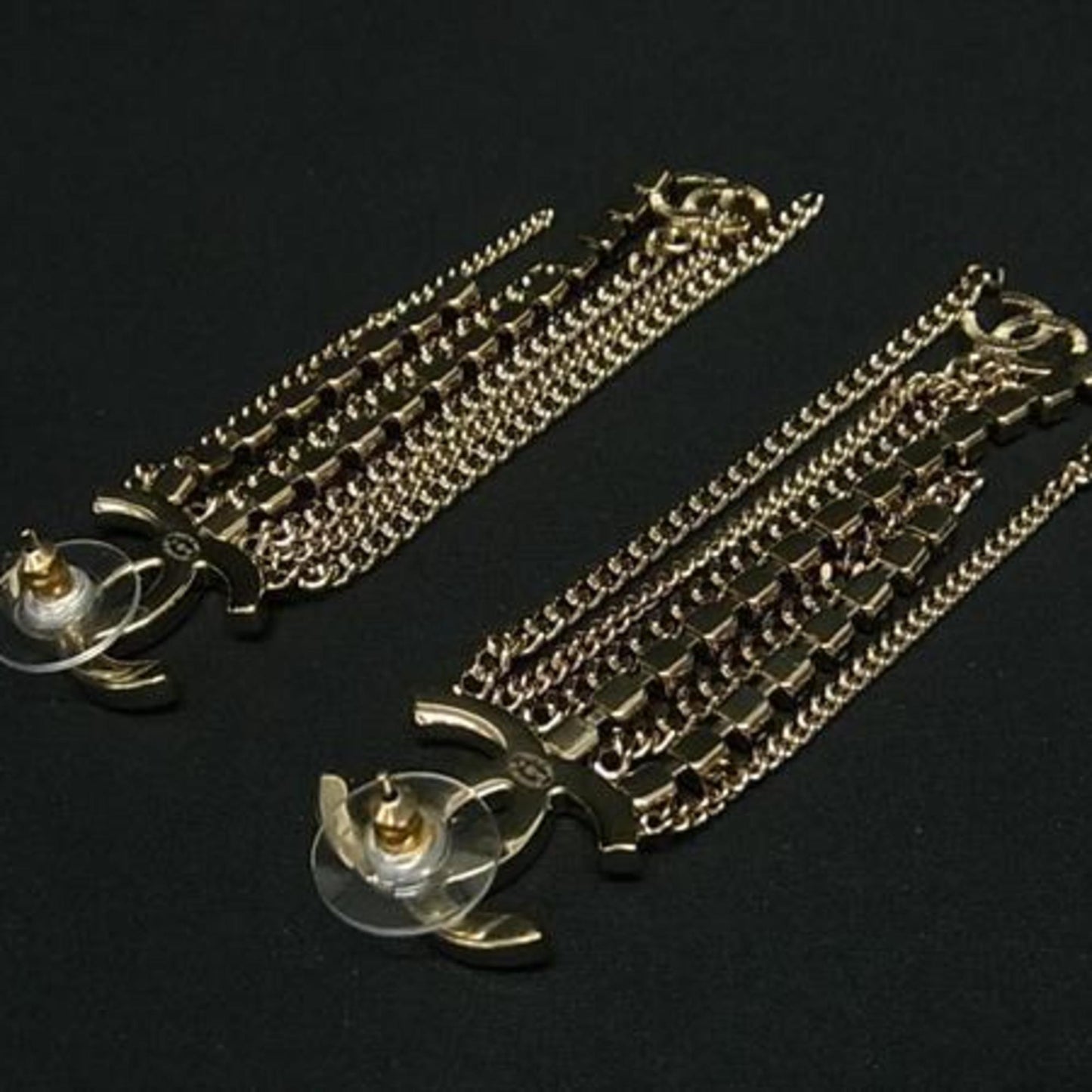 CHANEL Coco Mark Earrings - Gold Metal Women's Rhinestone