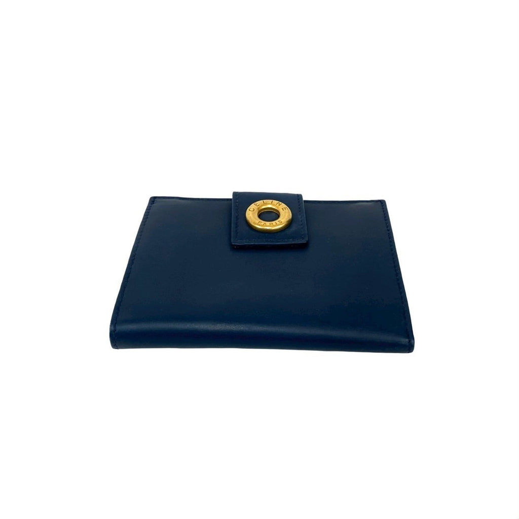CELINE Circle Logo Leather Clasp Bi-fold Wallet Navy 49014