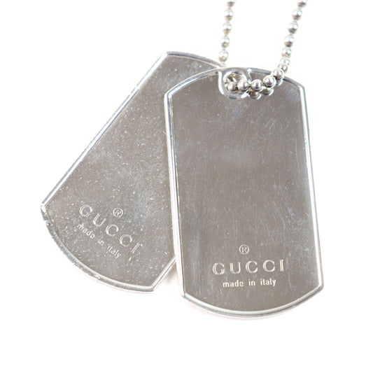 GUCCI 925 Silver Double Dog Tag Ball Chain Necklace with Engraved Logo, Made in Italy, Weight 50.79g, Recommended for Men