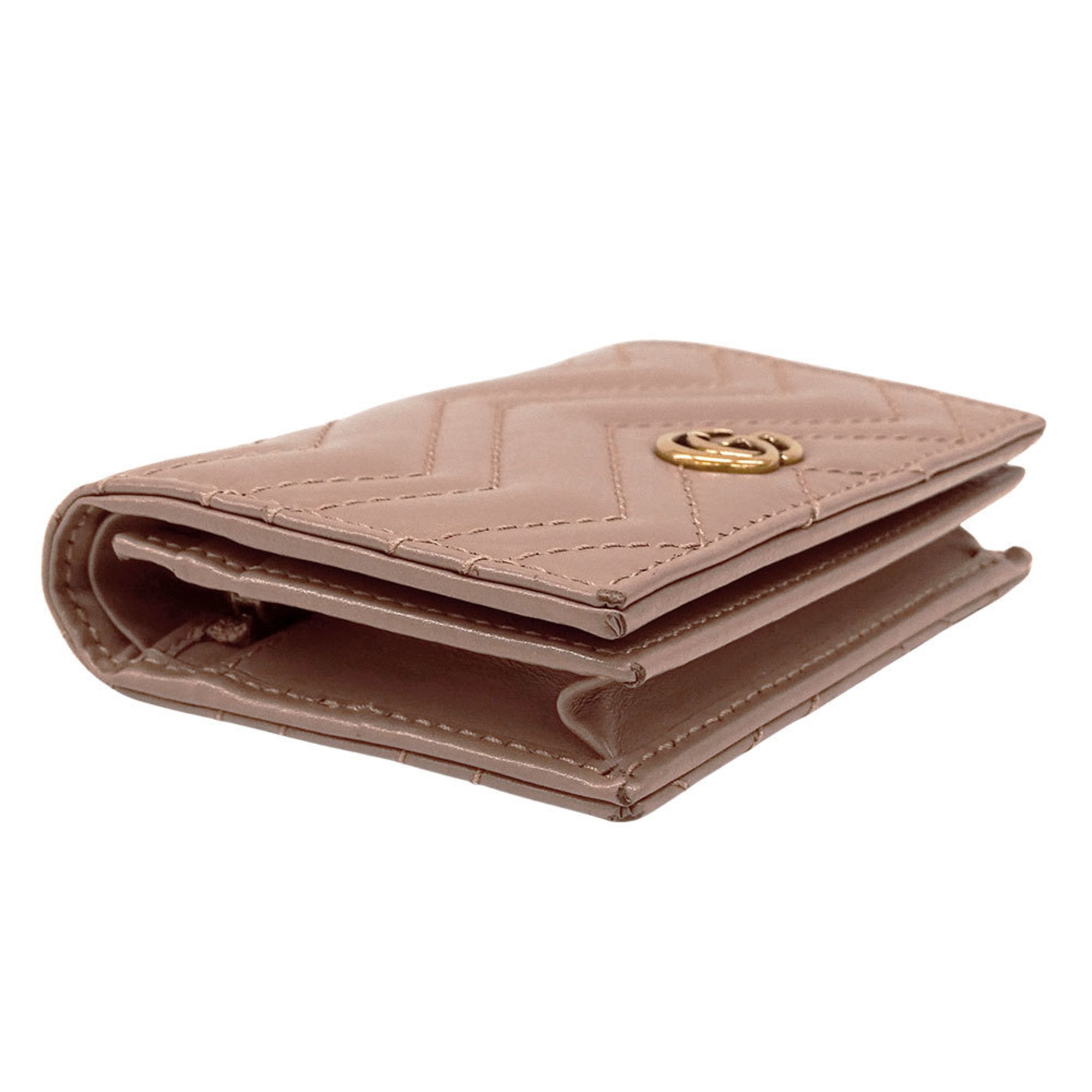 Gucci Women's Petit Marmont Bifold Wallet in Pink Beige Leather (466492) with Quilted Design