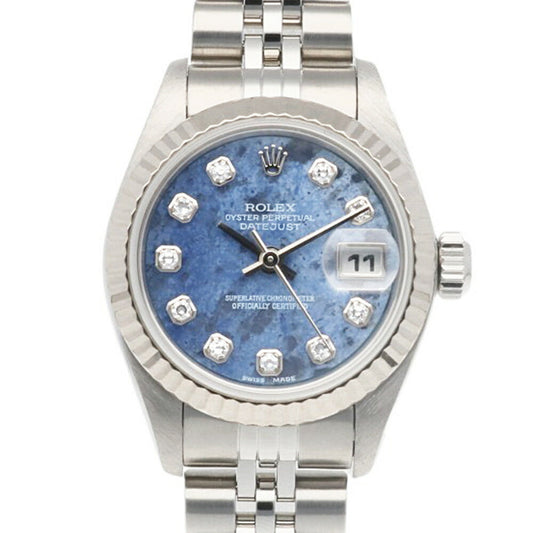 Rolex Datejust Oyster Perpetual Watch, Stainless Steel, 79174G, Automatic, Overhauled and Refinished, Serial Number A, Women's, 10 Diamonds, Sodalite