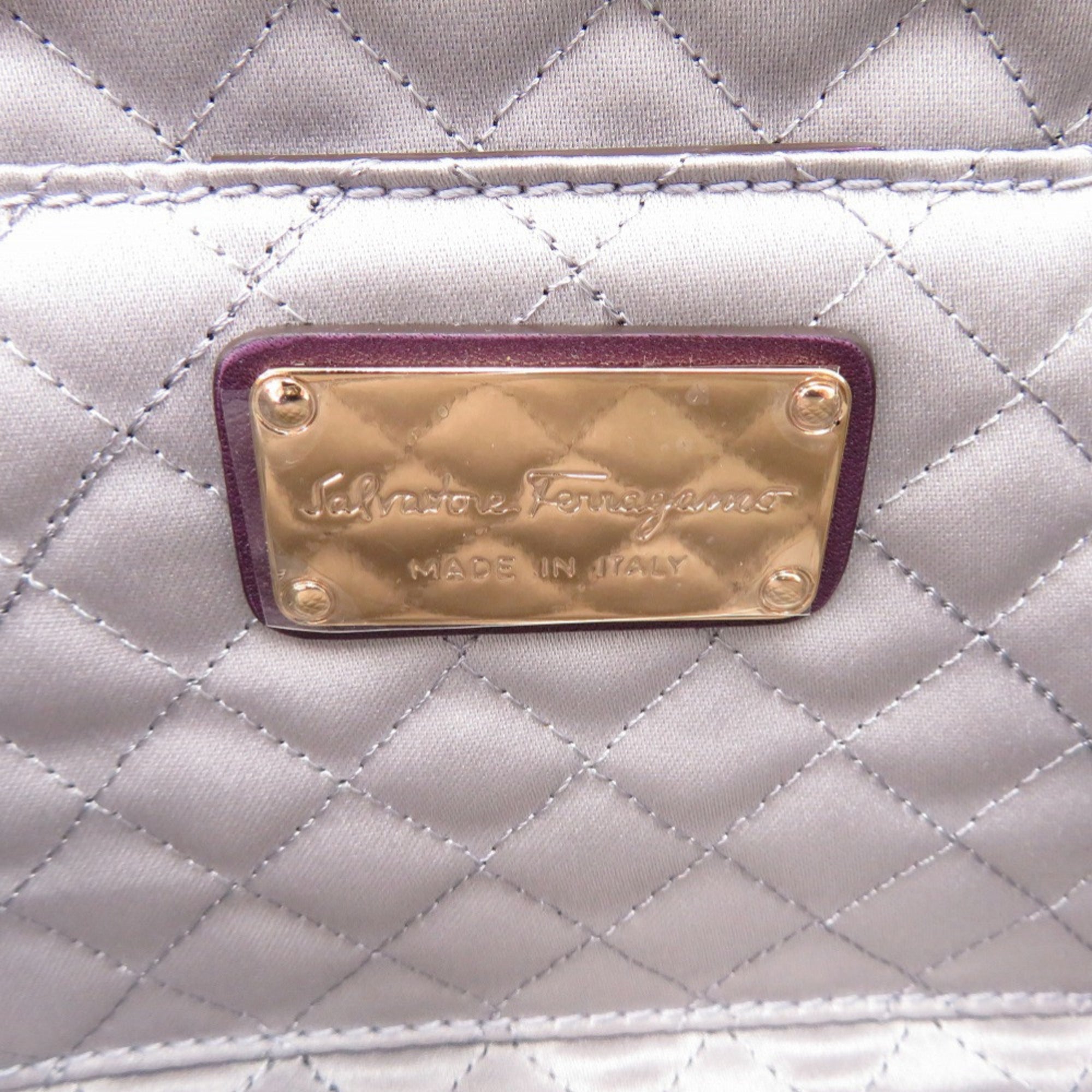 Like new Salvatore Ferragamo Gancini E0 21 B912 satin purple clutch bag 0467 — Like New