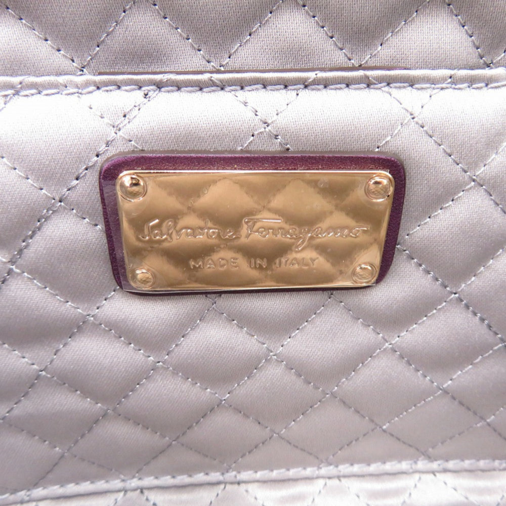 Like new Salvatore Ferragamo Gancini E0 21 B912 satin purple clutch bag 0467 — Like New