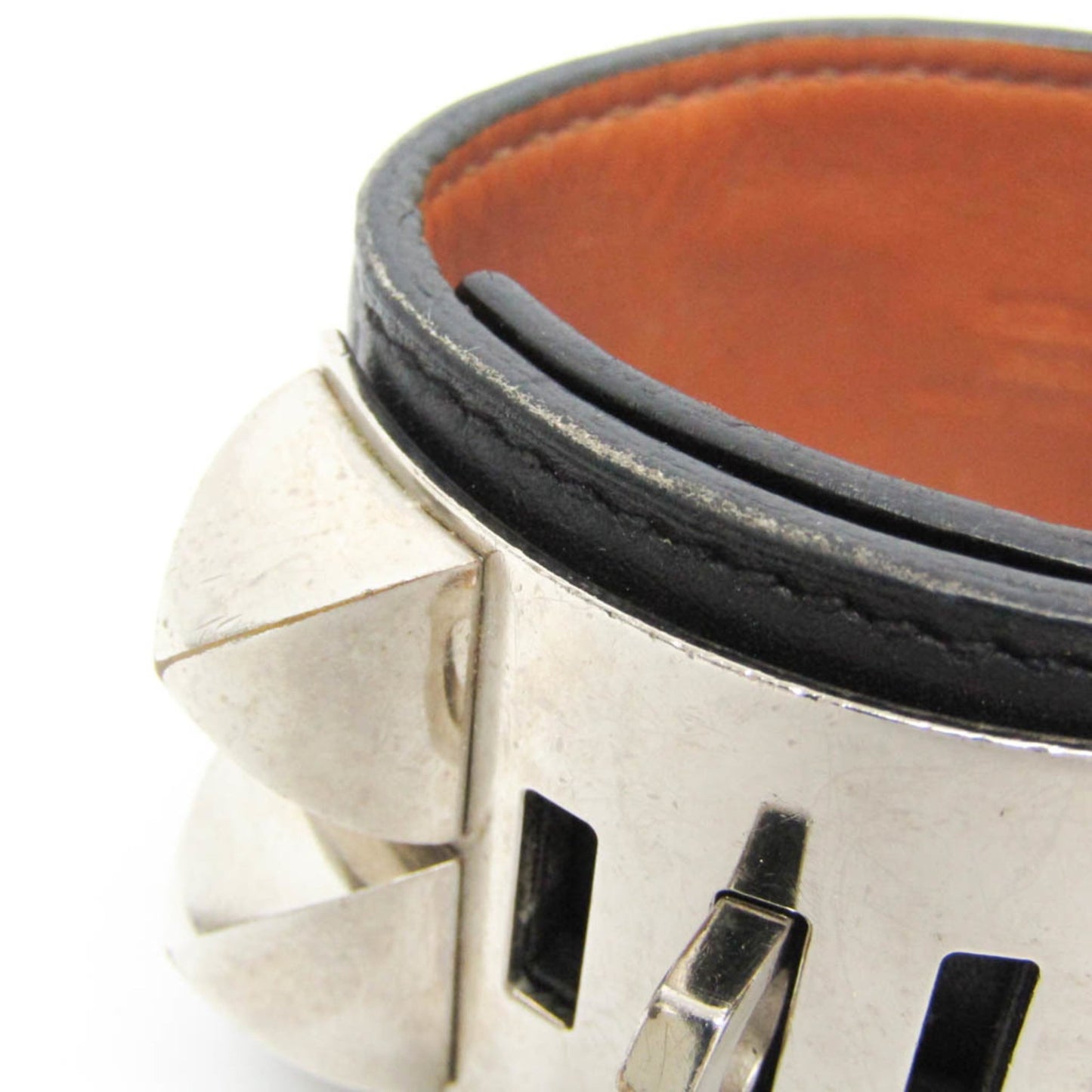 Hermes Collier De Chien Leather,Metal Bangle Silver,Black