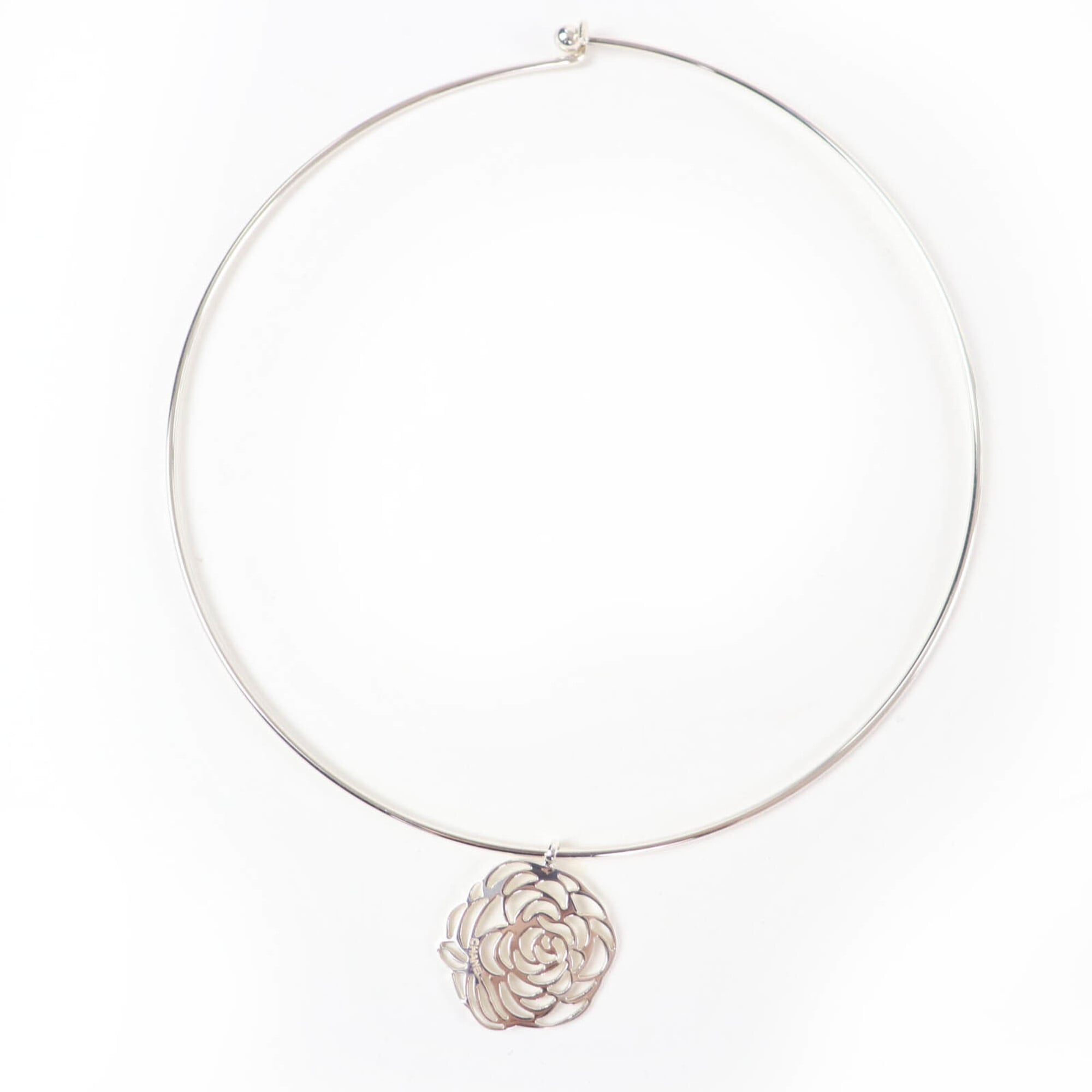 CHANEL 925 Camellia Logo Choker Necklace, Silver, Weight 14.0g, Women's Accessory — Like New