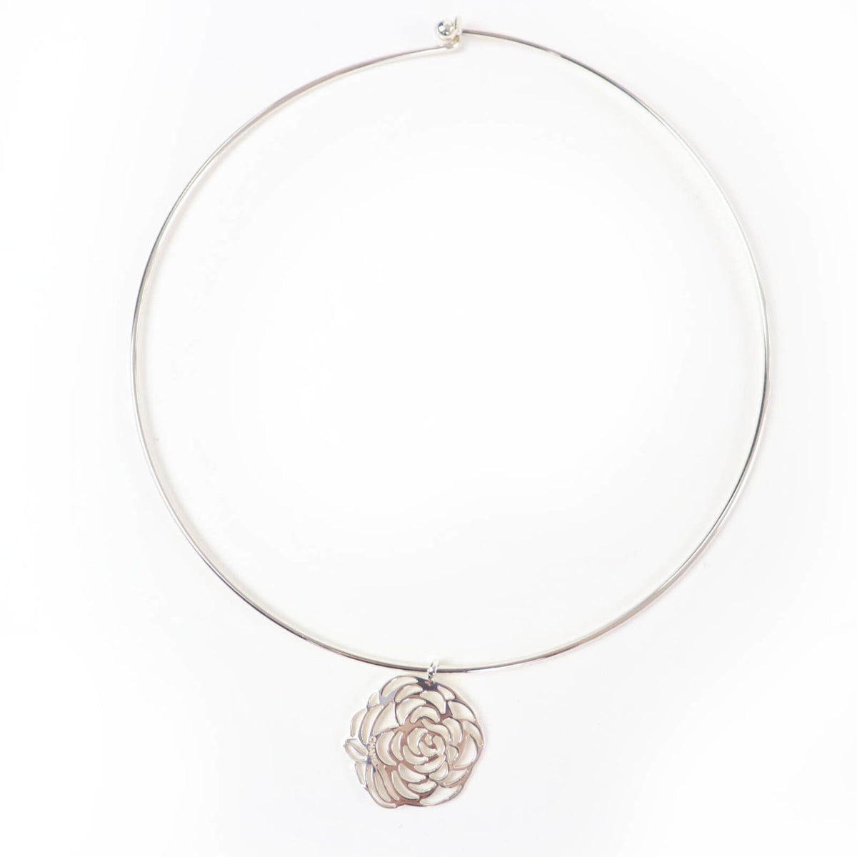CHANEL 925 Camellia Logo Choker Necklace, Silver, Weight 14.0g, Women's Accessory — Like New