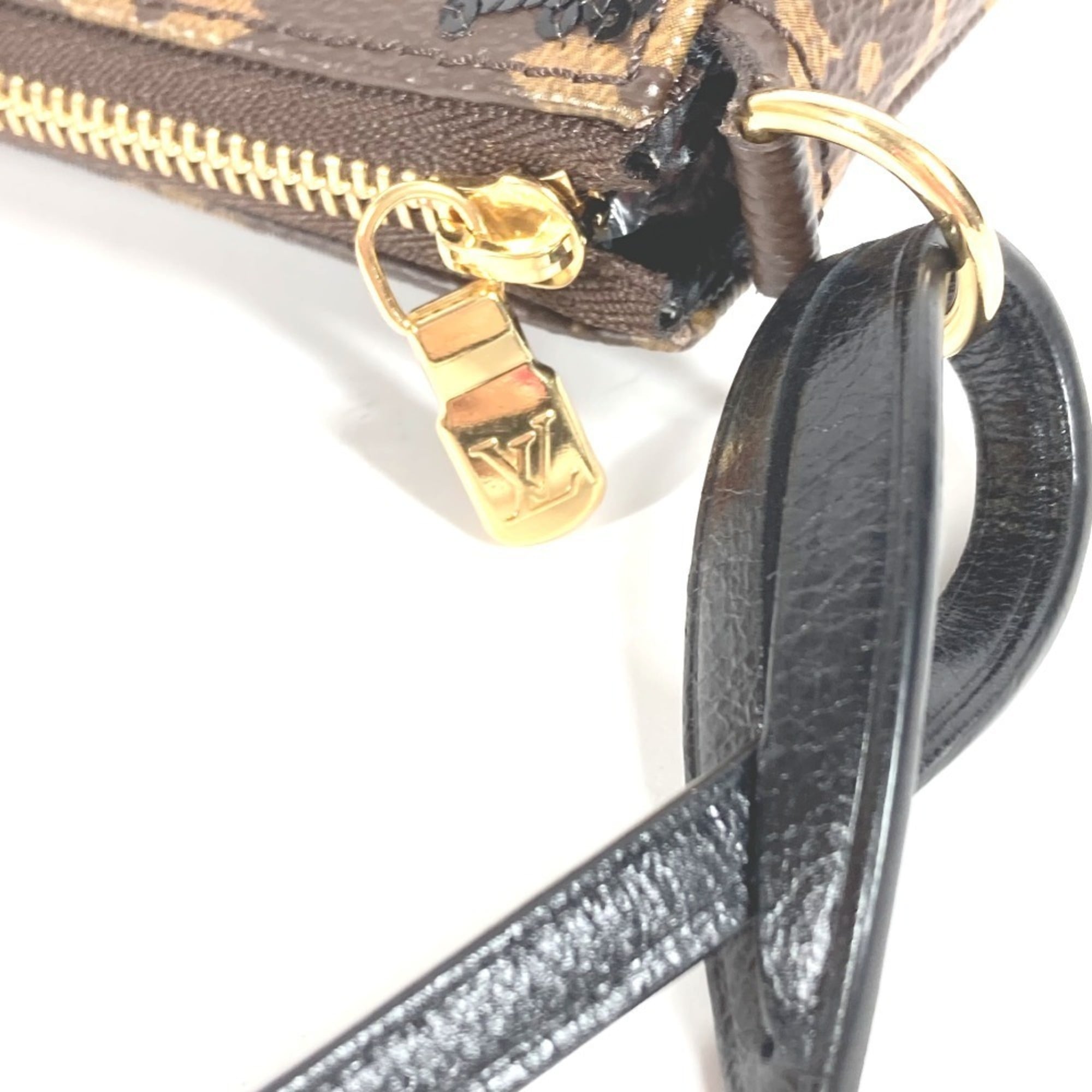 LOUIS VUITTON M26473 Monogram Sequin Pochette Accessoires Bag Accessory Pouch Shoulder Canvas Women's Brown Like New — Like New