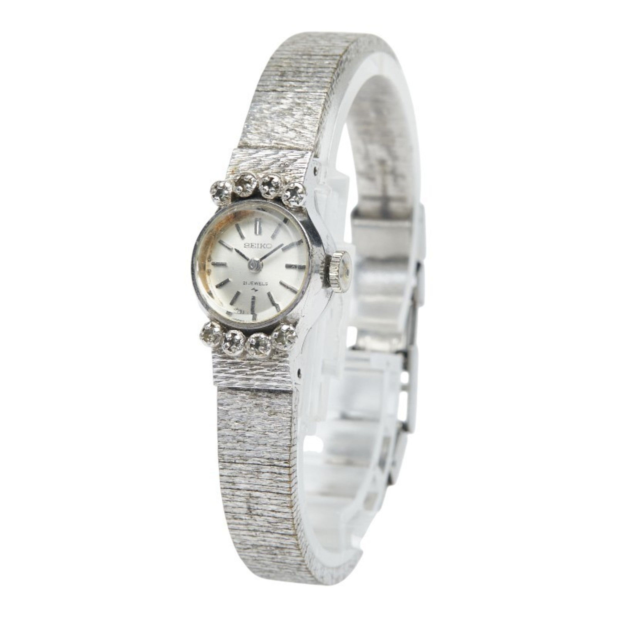 Seiko Rhinestone Watch 10-0900, Manual Winding, Silver Dial, Stainless Steel, Women's, SEIKO