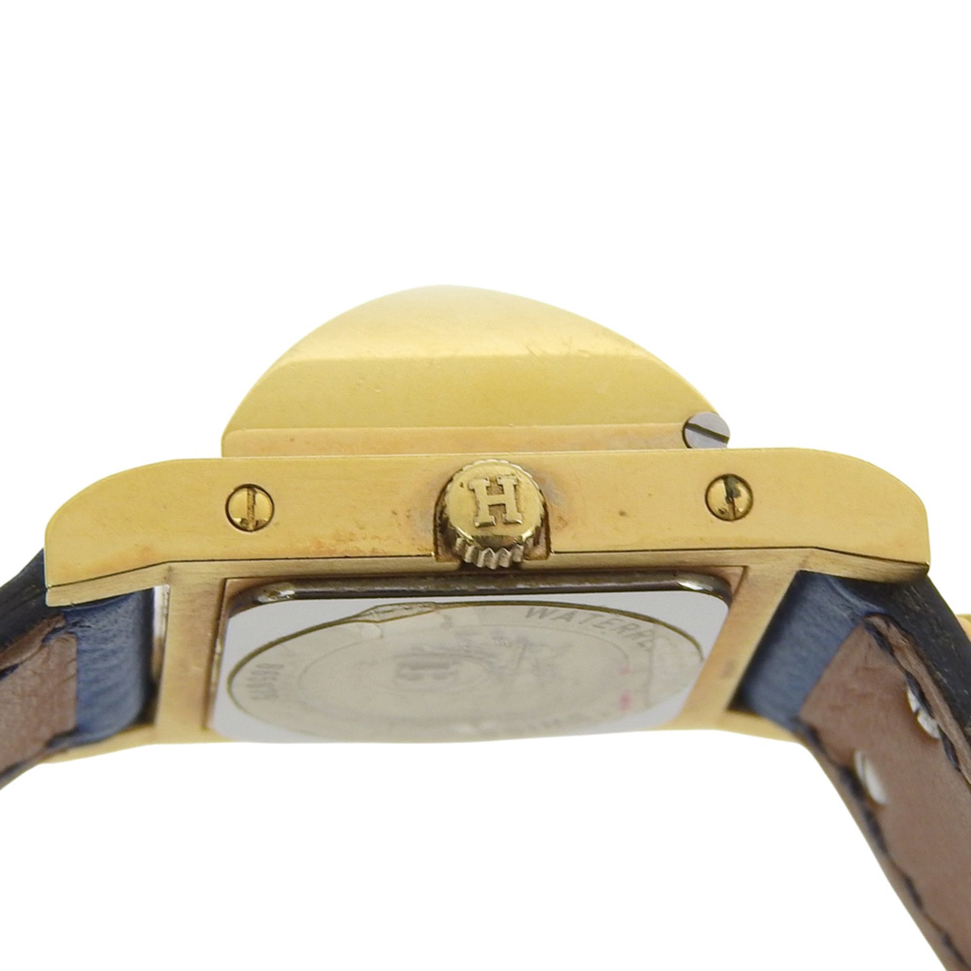 Hermès Medor Men's Watch, Gold-Plated Leather, Quartz Movement, Analog Display, White Dial — Good