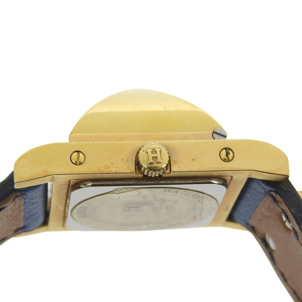 Hermès Medor Men's Watch, Gold-Plated Leather, Quartz Movement, Analog Display, White Dial — Good