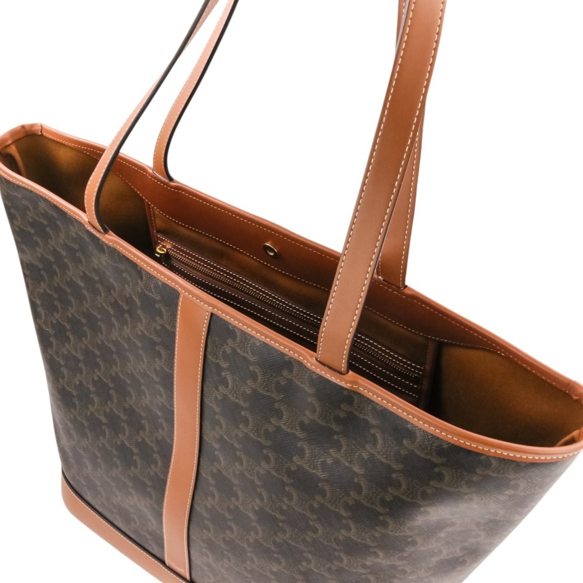 CELINE Celine Medium Cabas Triomphe Canvas Leather Tote Bag Shoulder Brown Black Women's — Like New