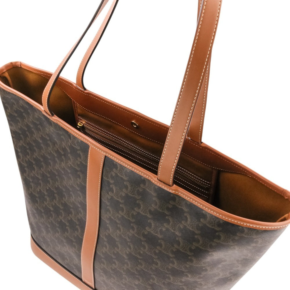 CELINE Celine Medium Cabas Triomphe Canvas Leather Tote Bag Shoulder Brown Black Women's — Like New