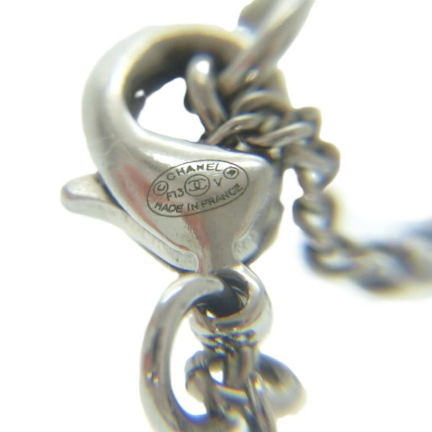 Chanel Coco Mark A28942 Metal Rhinestone Silver 0834 Necklace CHANEL