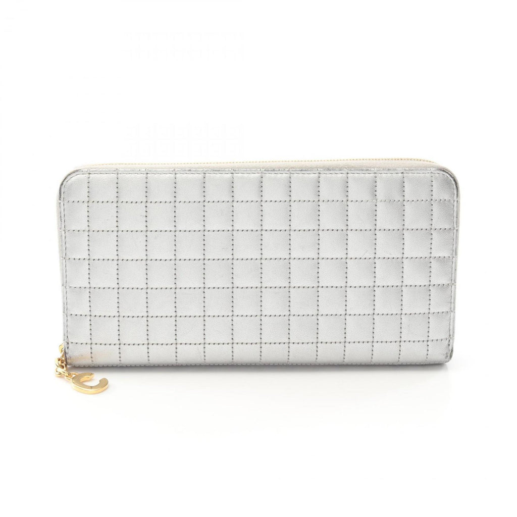 CELINE C Charm Large Zipped Wallet Round Long Leather Women's Silver 10B553