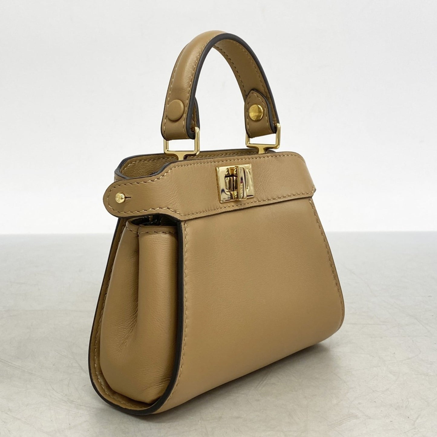 Fendi Nano Peekaboo Leather Handbag, Beige, Women's