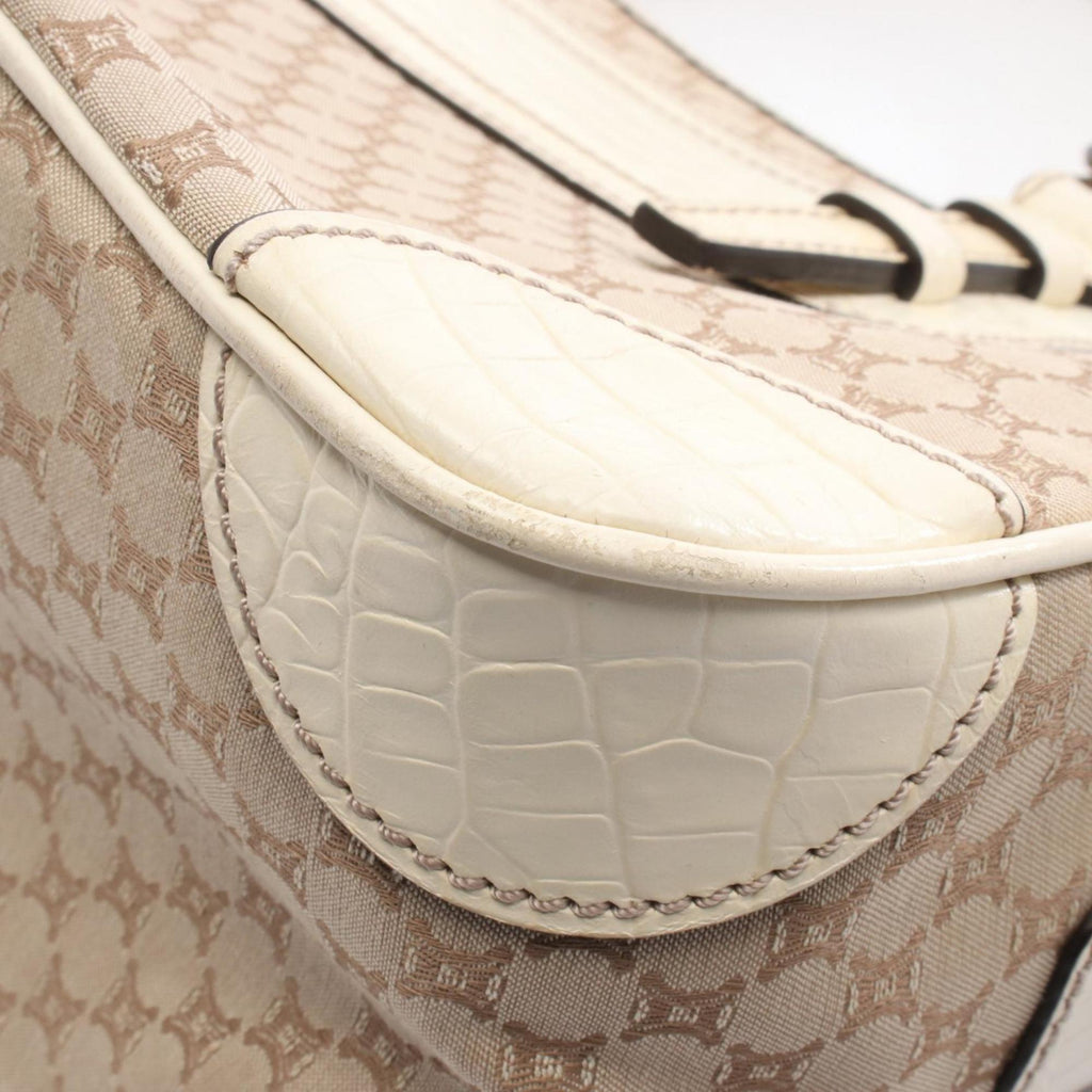 Celine Boogie Bag Macadam Handbag, Canvas and Leather, Women's, Beige White