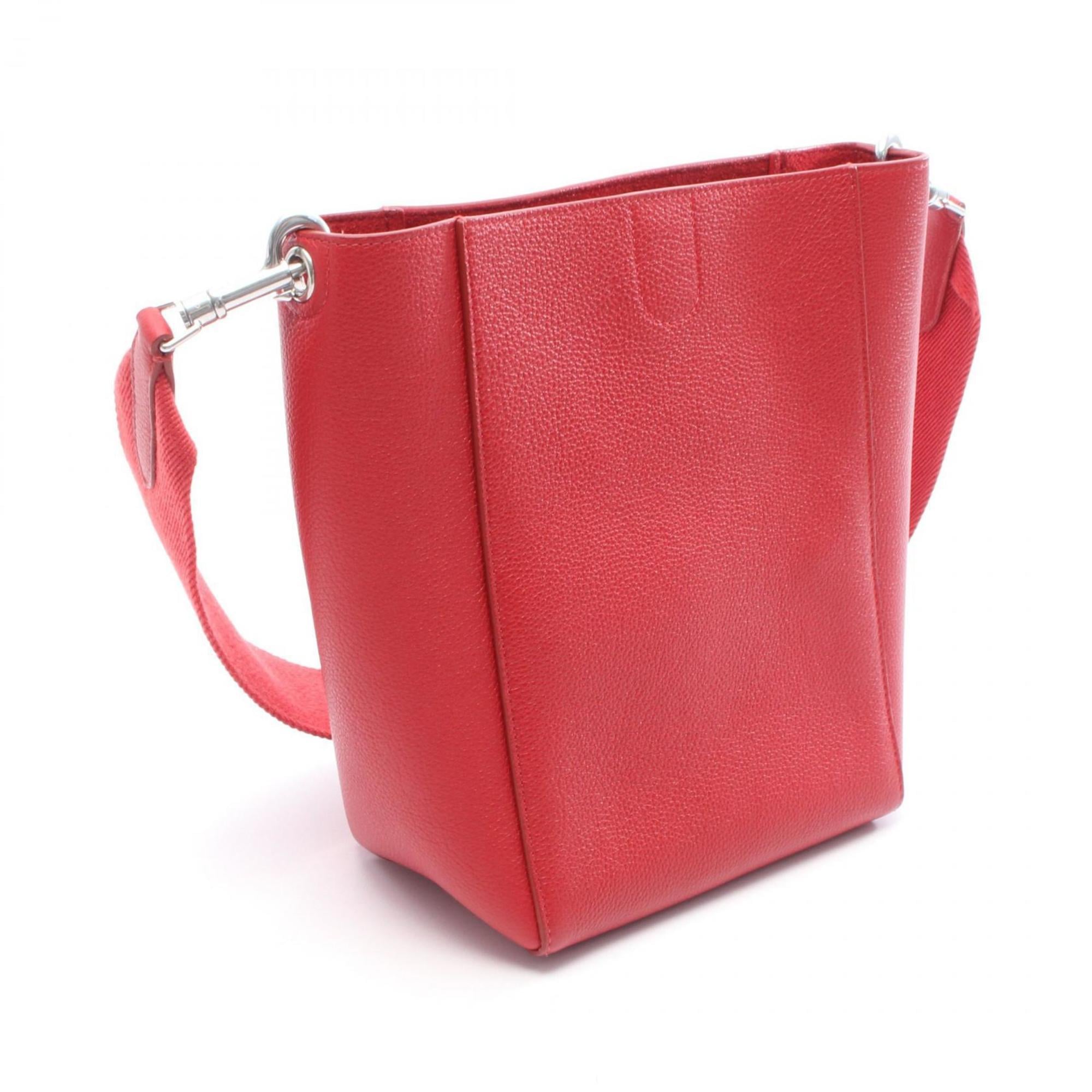 Celine Sangle Bucket Small Shoulder Bag, Leather, Women's, Red