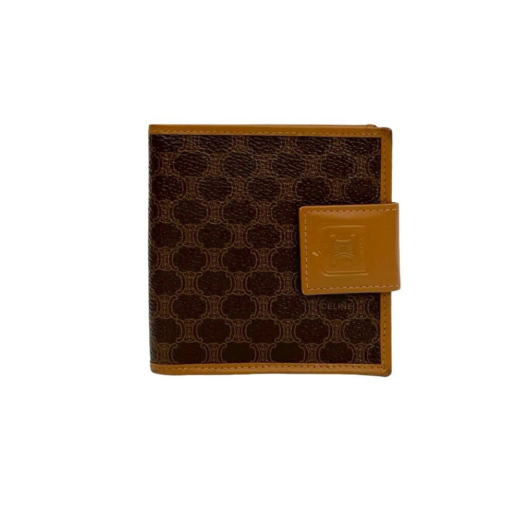 CELINE Vintage Macadam Blason Triomphe Leather Bi-fold Wallet with Mini Coin Purse, Brown, 22754