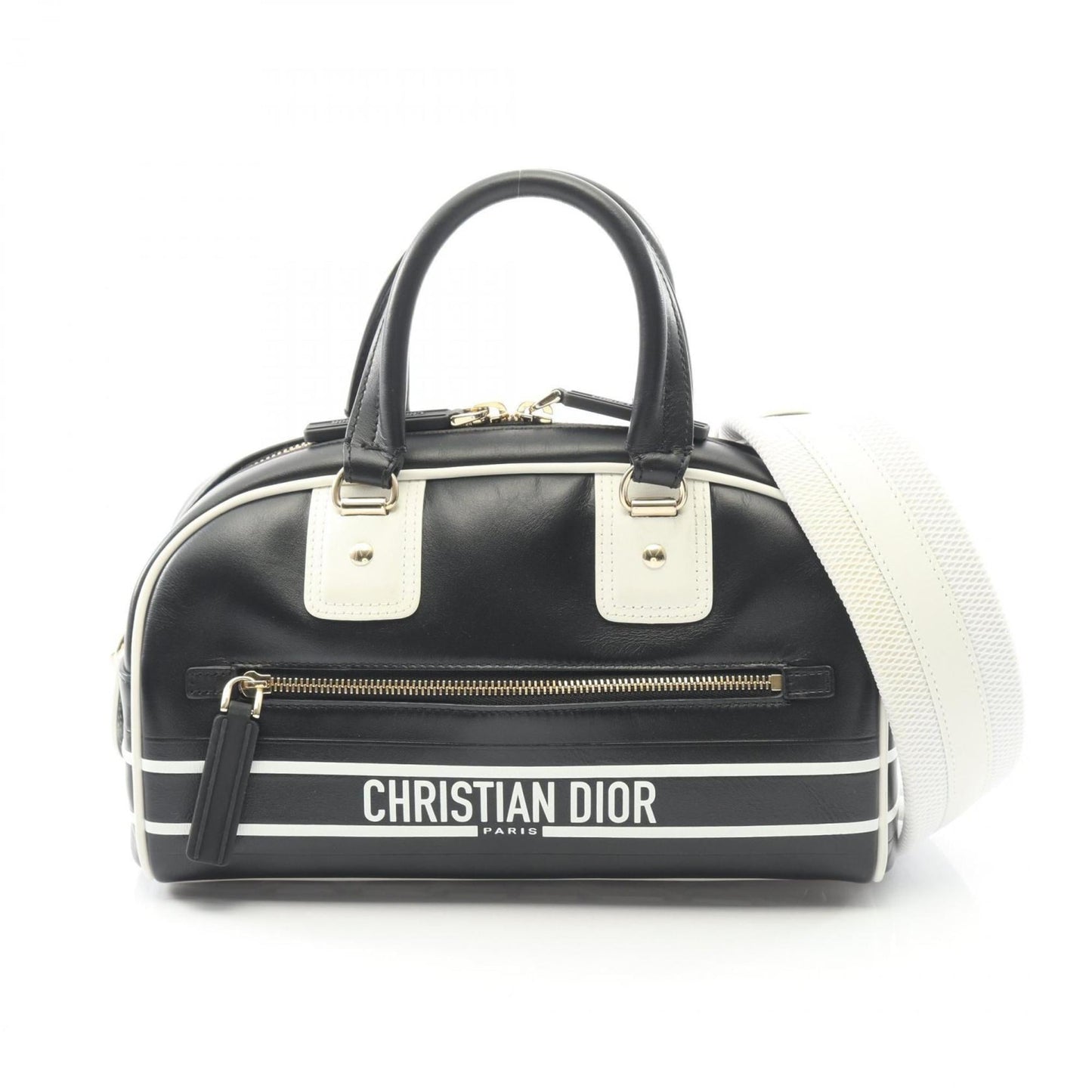 Christian Dior Dior VIBE Small Bowling Bag, Leather, Women's, Black and White, M6209OOBR