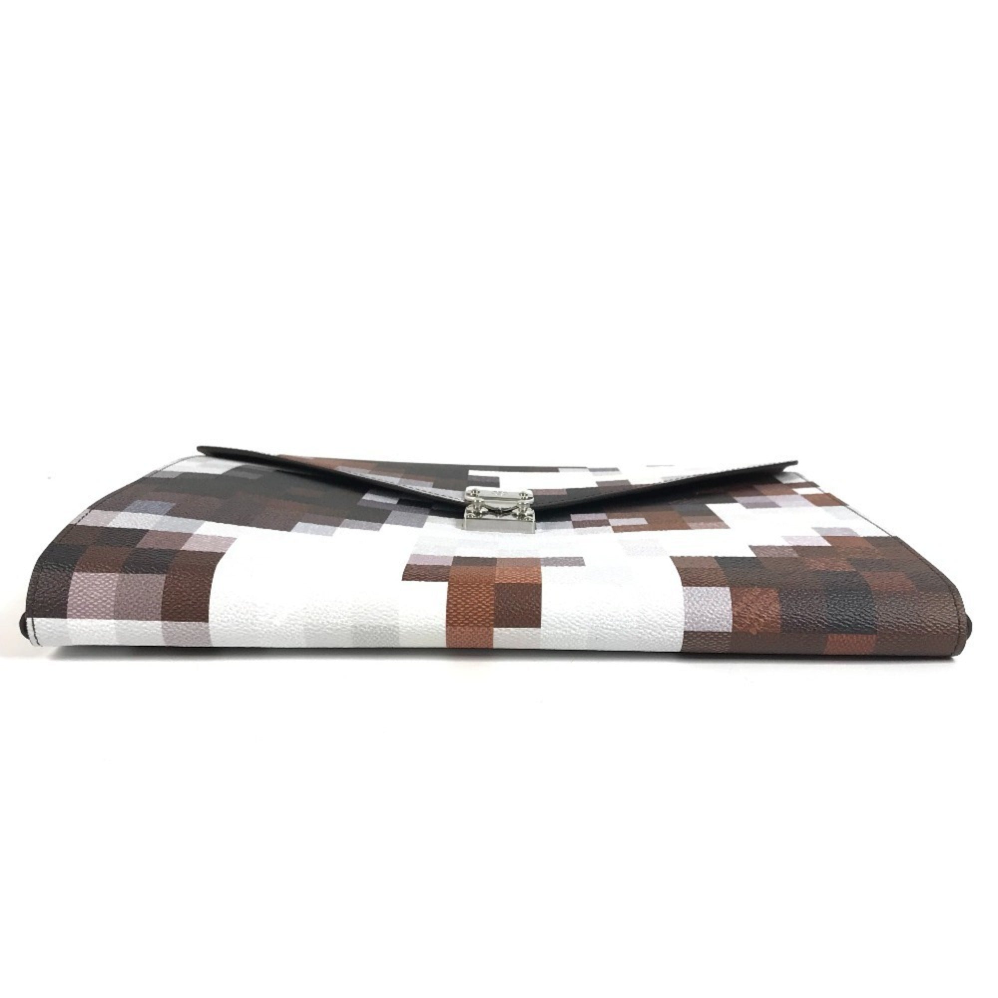 LOUIS VUITTON GI1137 Pixel Folder Mark Cowhide Bag Handbag Second Pouch Clutch Leather Men's Women's Brown Like New — Like New