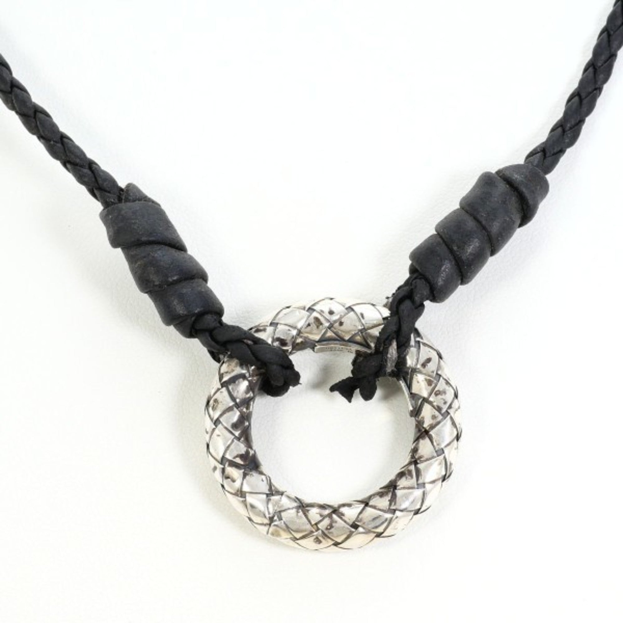 Bottega Veneta Intrecciato Circle Silver Leather Necklace Total weight approx. 16.6g 56cm — Like New
