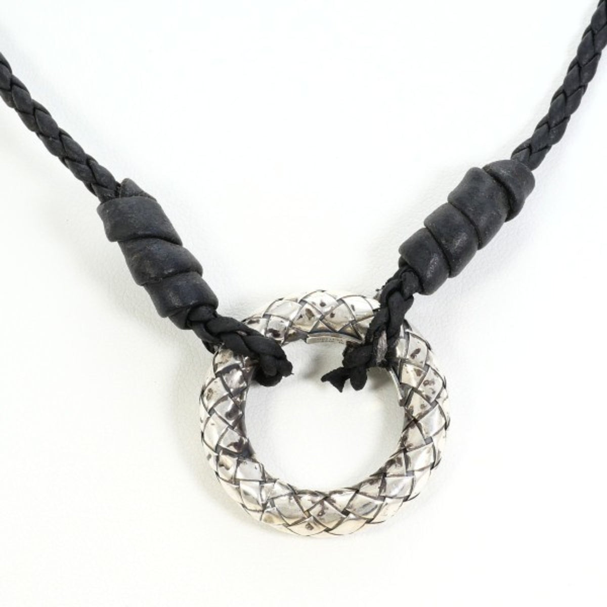 Bottega Veneta Intrecciato Circle Silver Leather Necklace Total weight approx. 16.6g 56cm — Like New