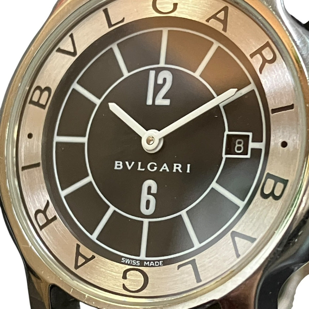 Bulgari BVLGARI Solo Tempo Watch, Total Weight 24.8g, Stainless Steel, Genuine Leather Strap, Quartz Movement, Black Dial, ST29S — Good
