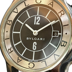 Bulgari BVLGARI Solo Tempo Watch, Total Weight 24.8g, Stainless Steel, Genuine Leather Strap, Quartz Movement, Black Dial, ST29S — Good
