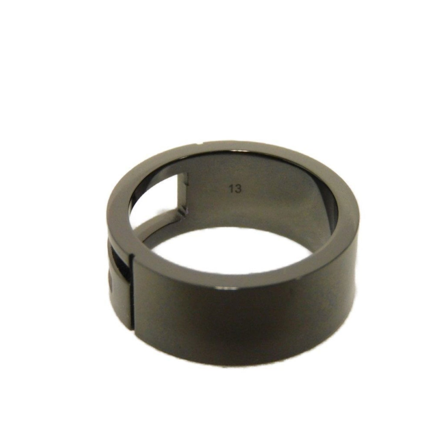 Gucci blunt cutout ring, G13, sterling silver with ruthenium, size 12, AG925 gunmetal, 224028 J8400 8195, for men and women.