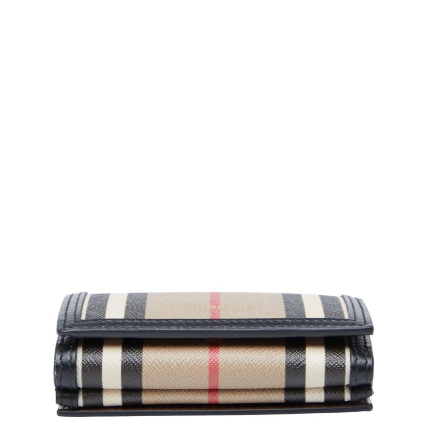 Burberry Icon Stripe Compact Wallet, Tri-fold Beige, Black, Women's, BURBERRY