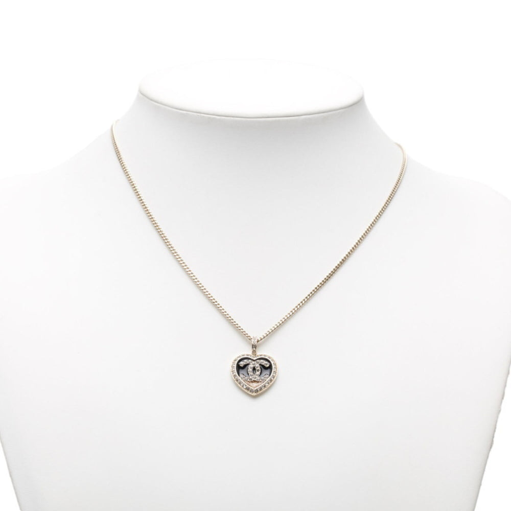Chanel Coco Mark Heart Motif Necklace, Gold and Black Plated Rhinestones, Women's CHANEL — Like New