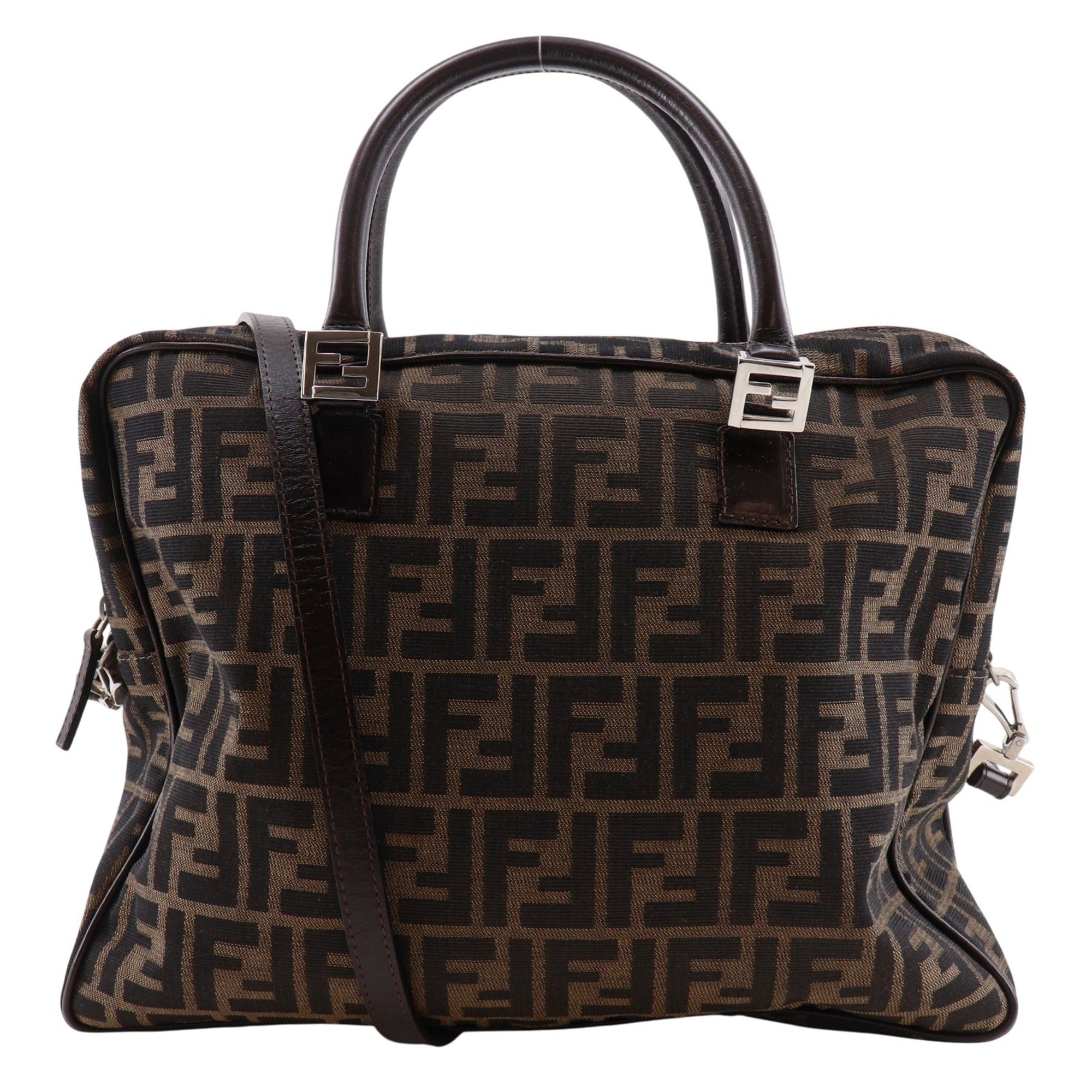Fendi Zucca Business Bag, 2-Way Shoulder Nylon Canvas, Brown, 2-Way, A4 Size, Unisex — Like New