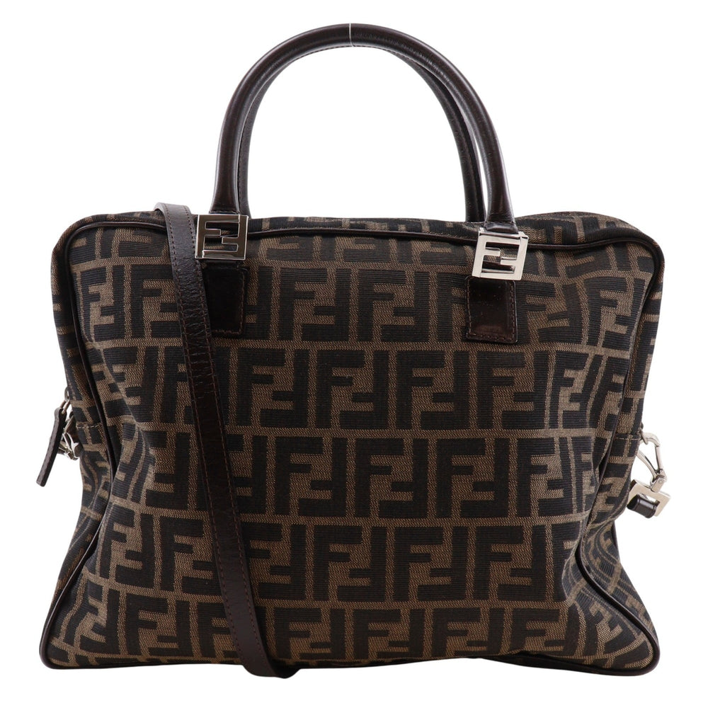 Fendi Zucca Business Bag, 2-Way Shoulder Nylon Canvas, Brown, 2-Way, A4 Size, Unisex — Like New