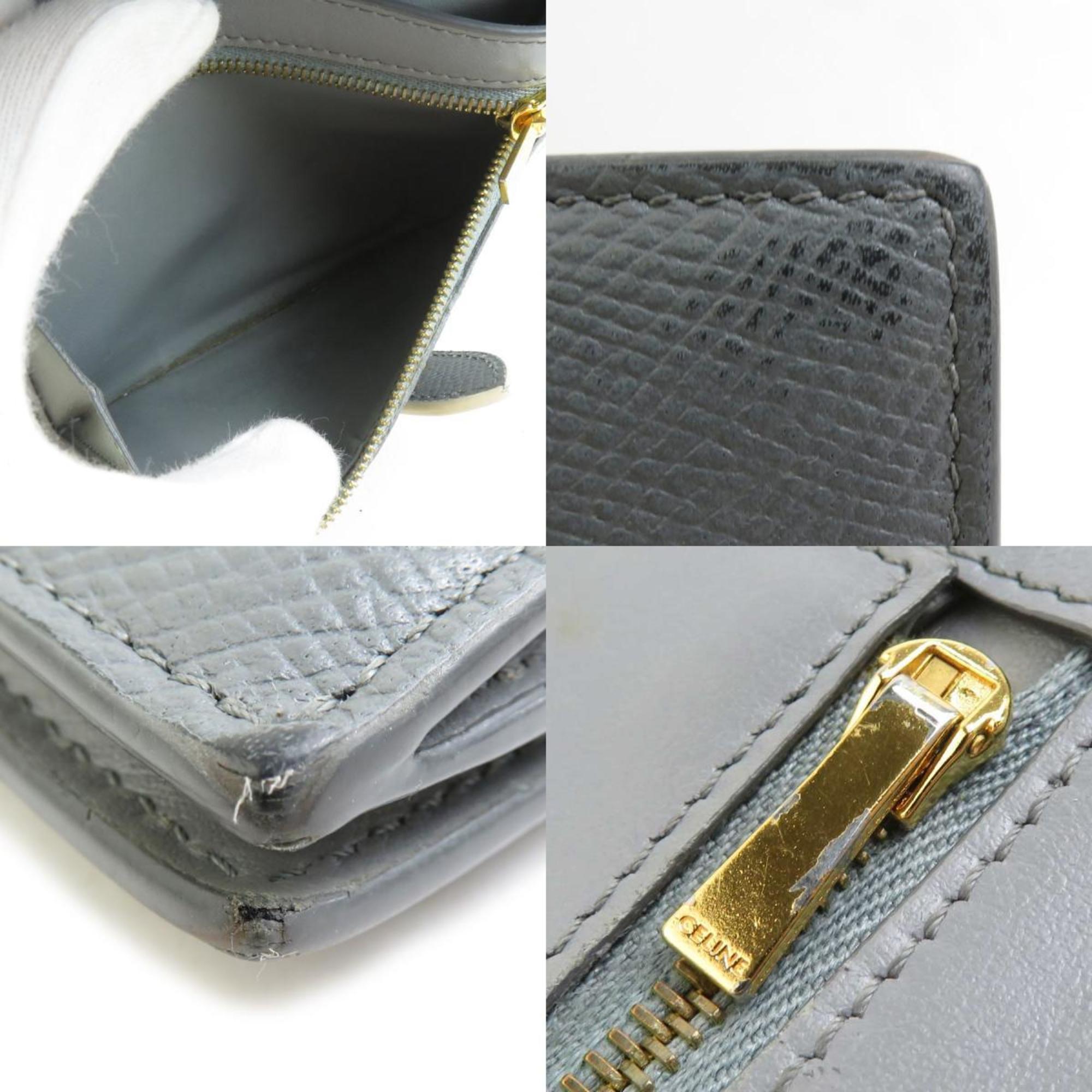 CELINE Bi-fold Wallet Medium Strap Leather Gray x Ivory Women's h31246a