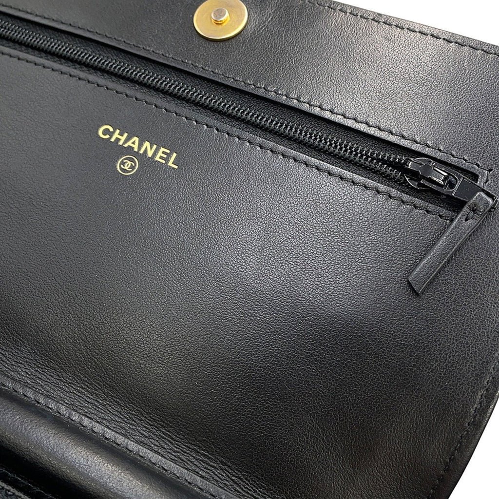 Chanel Chain Wallet Boy Matelasse Coco Mark Caviar Skin AP1117 CHANEL Black