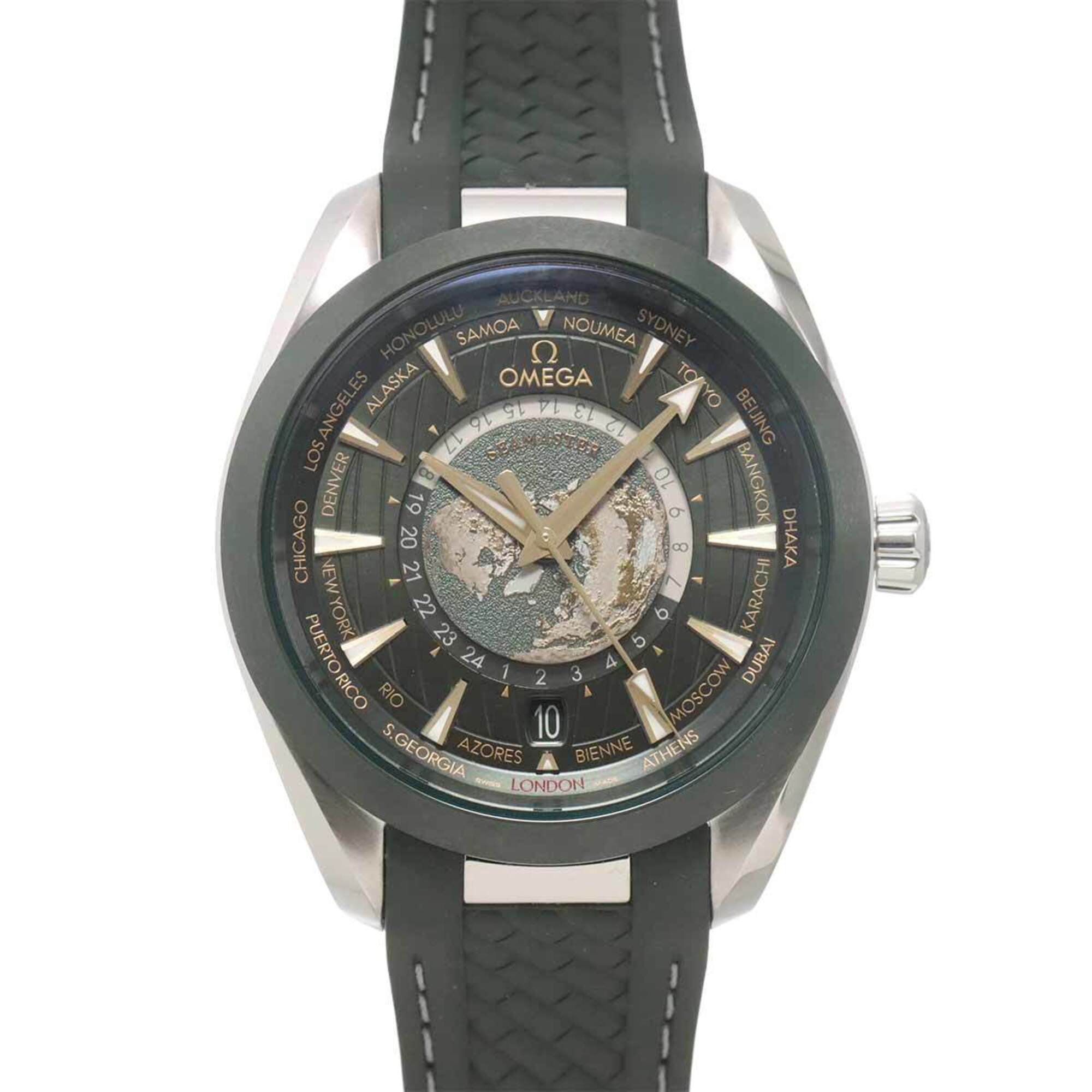 Omega Seamaster Aqua Terra GMT Worldtimer Master Co-Axial 220 32 43 22 10 001 Men's Watch Date Green Automatic — Like New