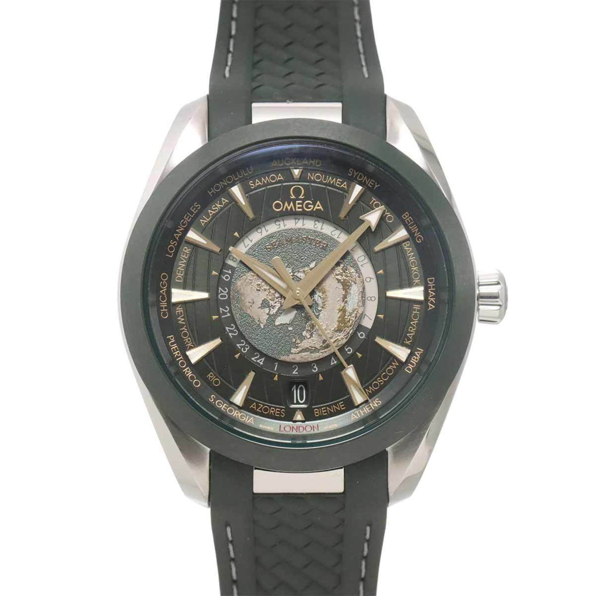 Omega Seamaster Aqua Terra GMT Worldtimer Master Co-Axial 220 32 43 22 10 001 Men's Watch Date Green Automatic — Like New