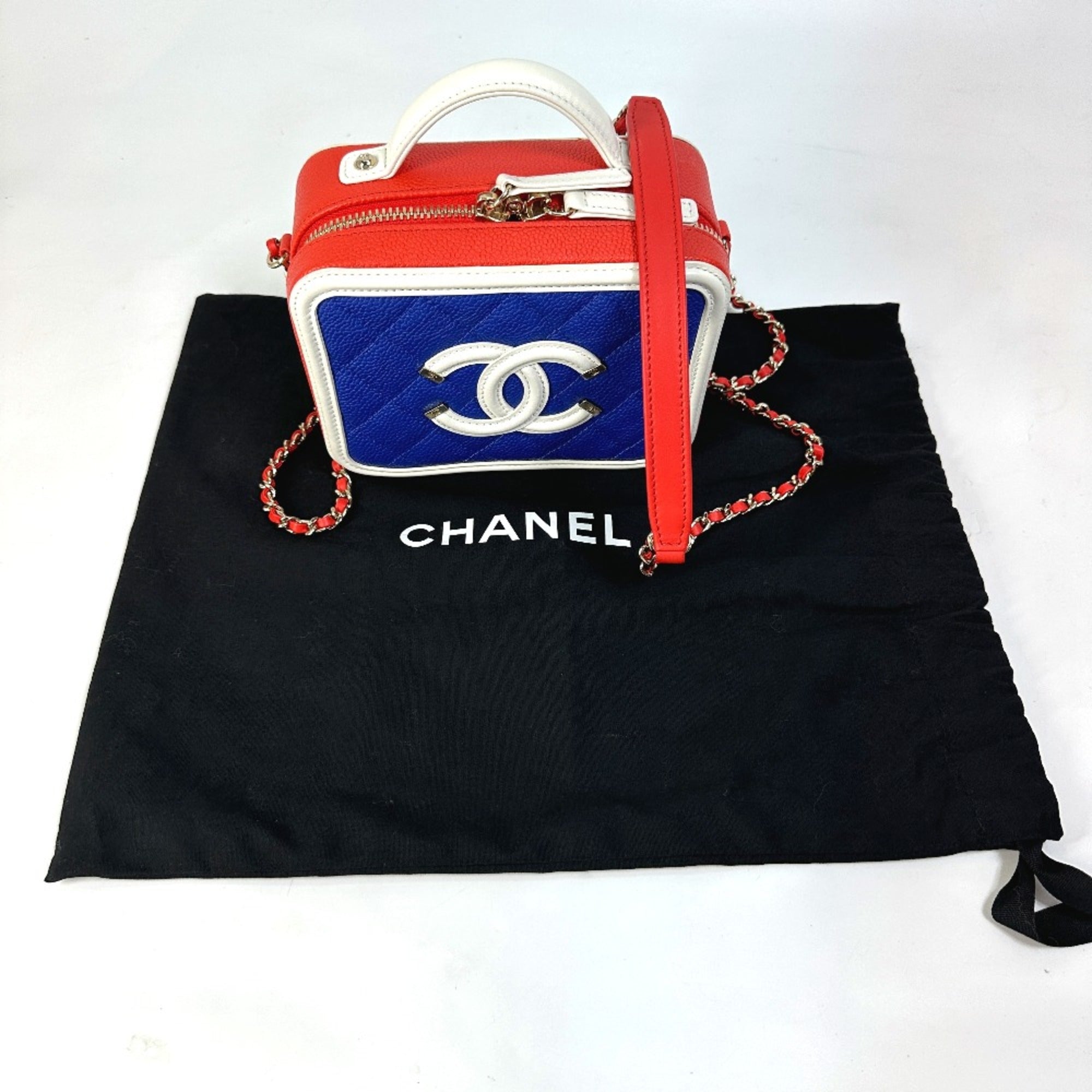 Chanel A93342 CC Mark Tricolor Shoulder Bag Red — Like New