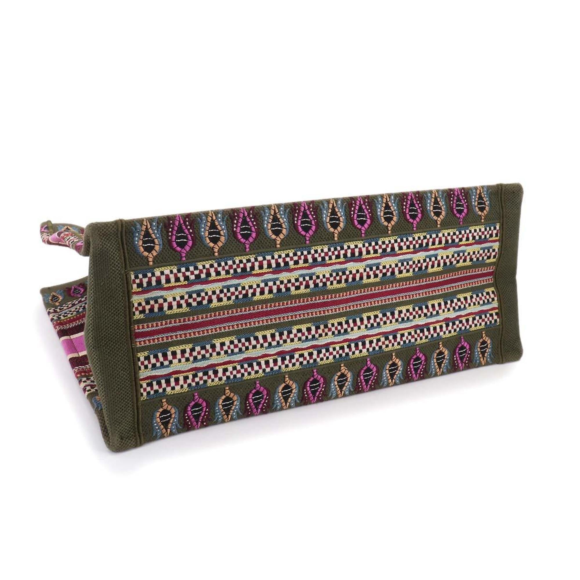 Christian Dior Book Tote Large Handbag, Canvas, Khaki, Multicolor Botanical Print — Like New