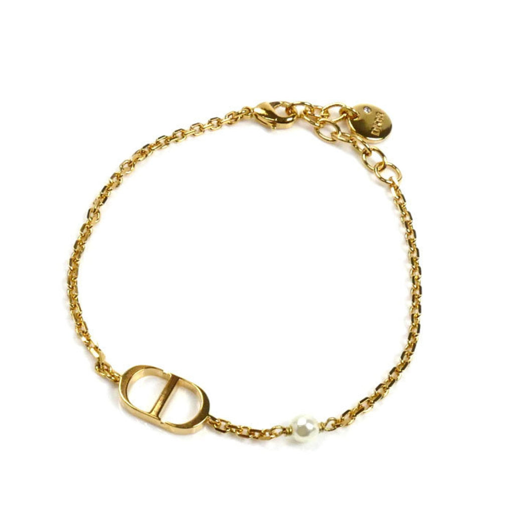 Christian Dior Petit CD Bracelet (Metal/Resin Pearl) B1310PTCRS_D301, Size 16.5-19cm, Women's, Pre-owned, Excellent Condition