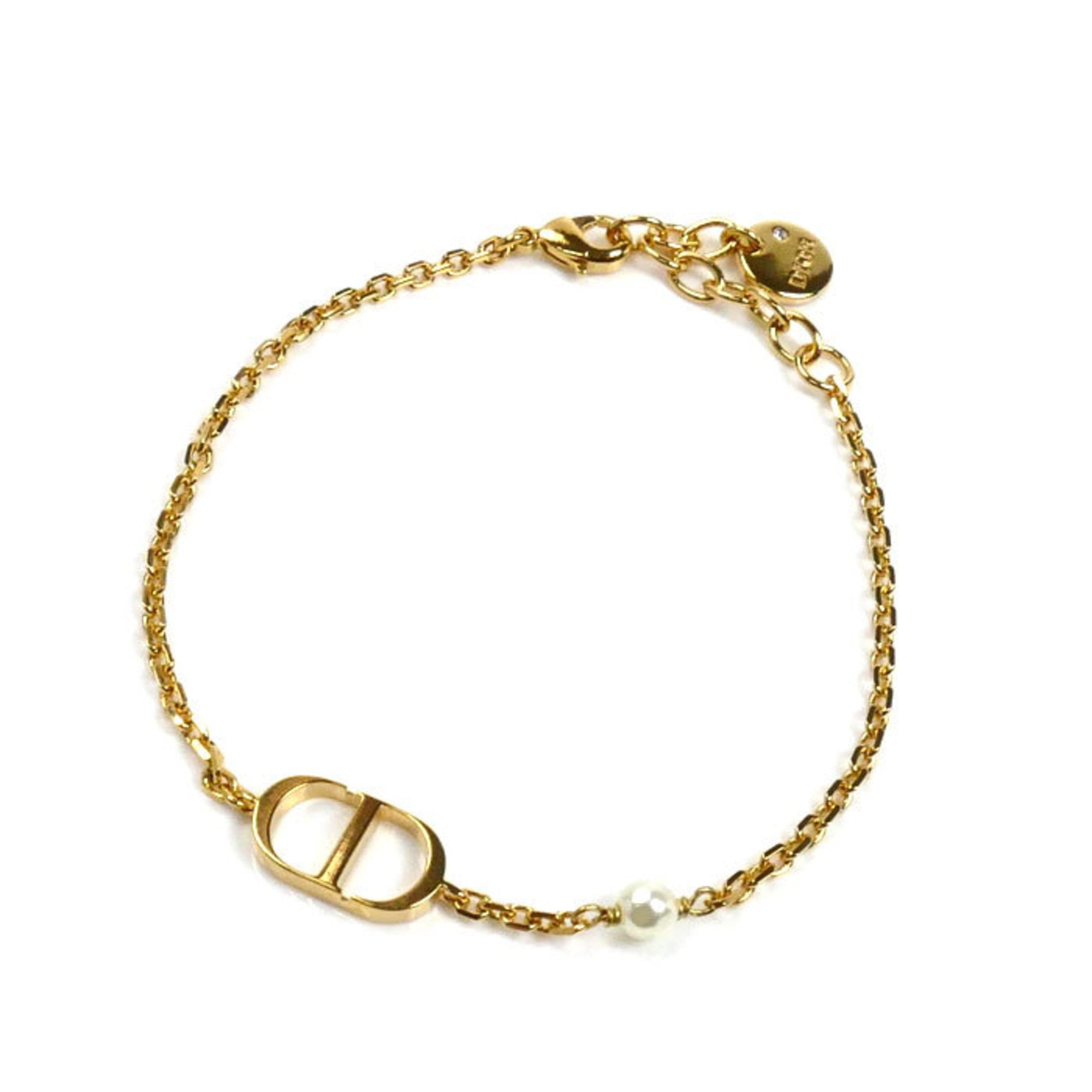 Christian Dior Petit CD Bracelet (Metal/Resin Pearl) B1310PTCRS_D301, Size 16.5-19cm, Women's, Pre-owned, Excellent Condition