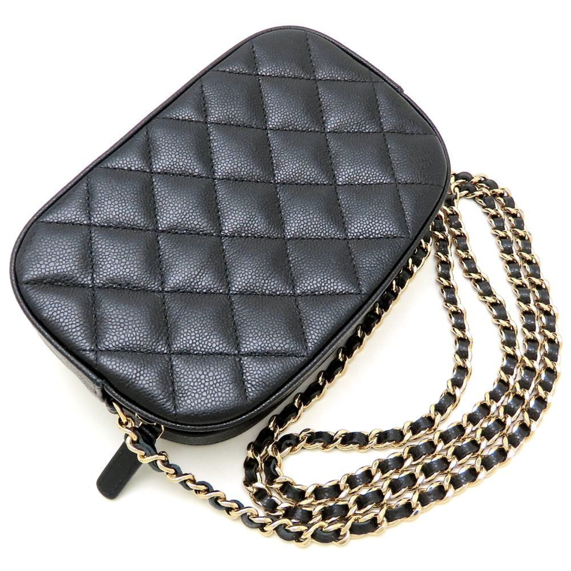 CHANEL Matelassé Chain Shoulder Bag AP3998, Caviar Leather, Black, Women's, 353279 — Like New