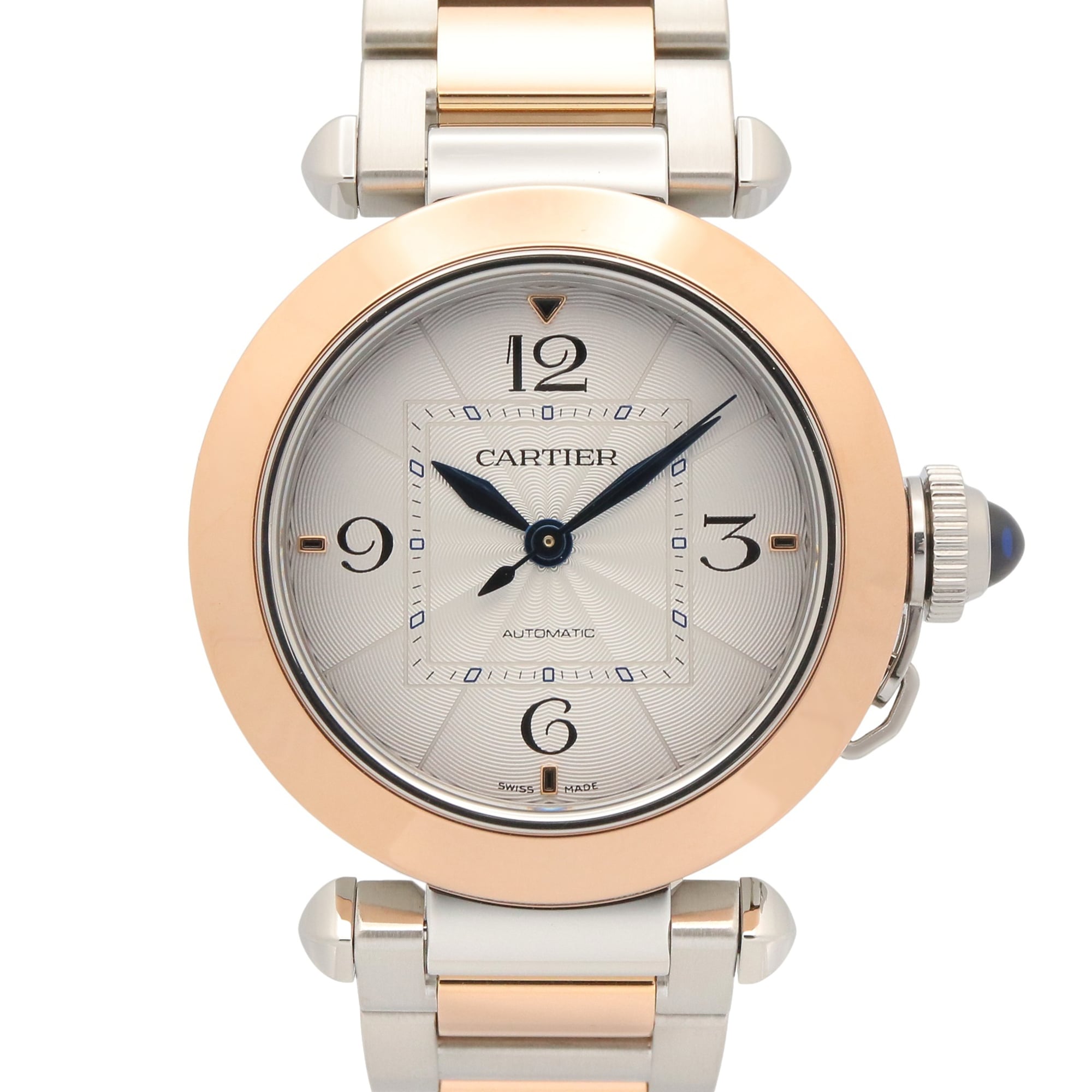 Cartier Pasha de watch, 18K pink gold (PG) stainless steel, boys' size, silver tone, W2PA0008 — Very Good