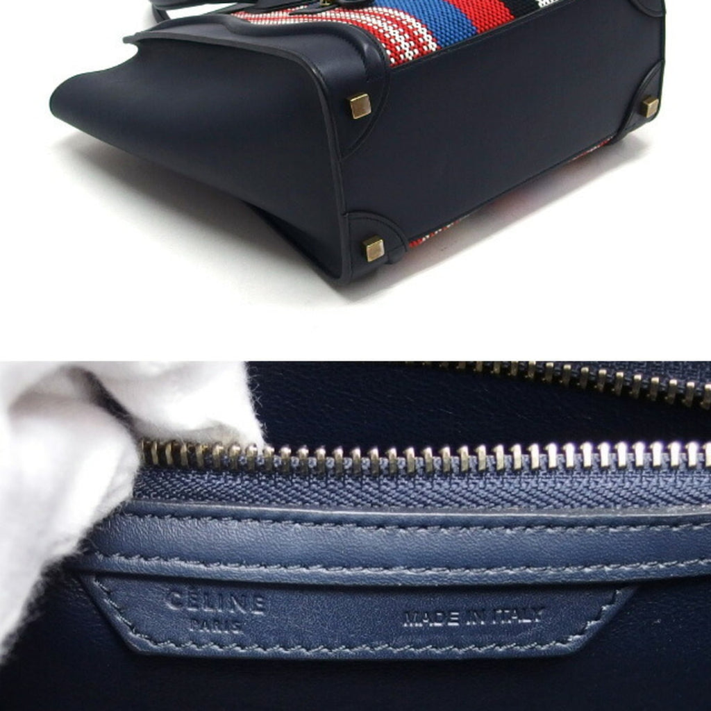 Celine Luggage Micro Shopper Striped Handbag Dark Navy