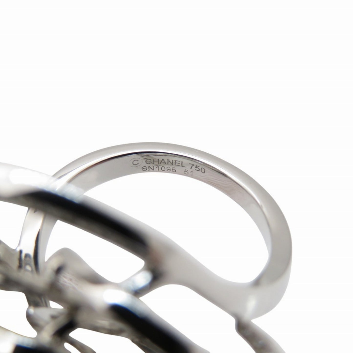 CHANEL Camellia Oval Ring with 0.8ct Diamonds / 140ct and 1.81ct Diamonds, #51, 18KWG 750 White Gold, 0234, Women's