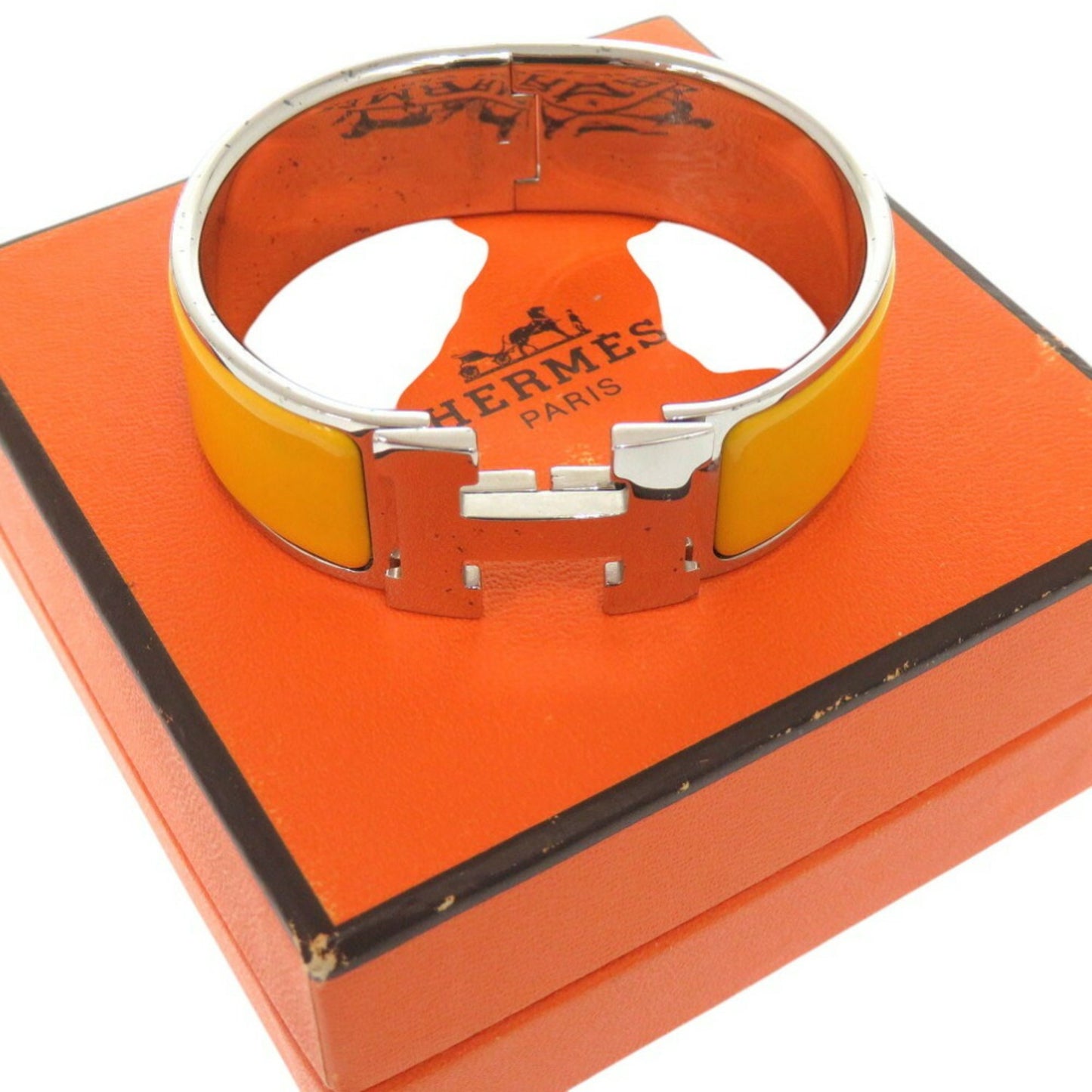 Hermes Click Crack H GM Bracelet Metal Enamel Yellow F Stamp 1200HERMES