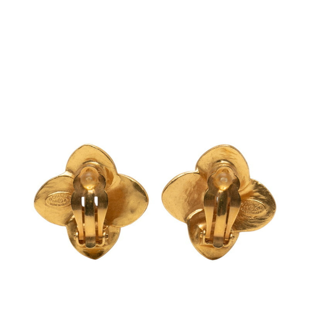 CHANEL Coco Mark Flower Motif Vintage Earrings, Gold Plated, Women's