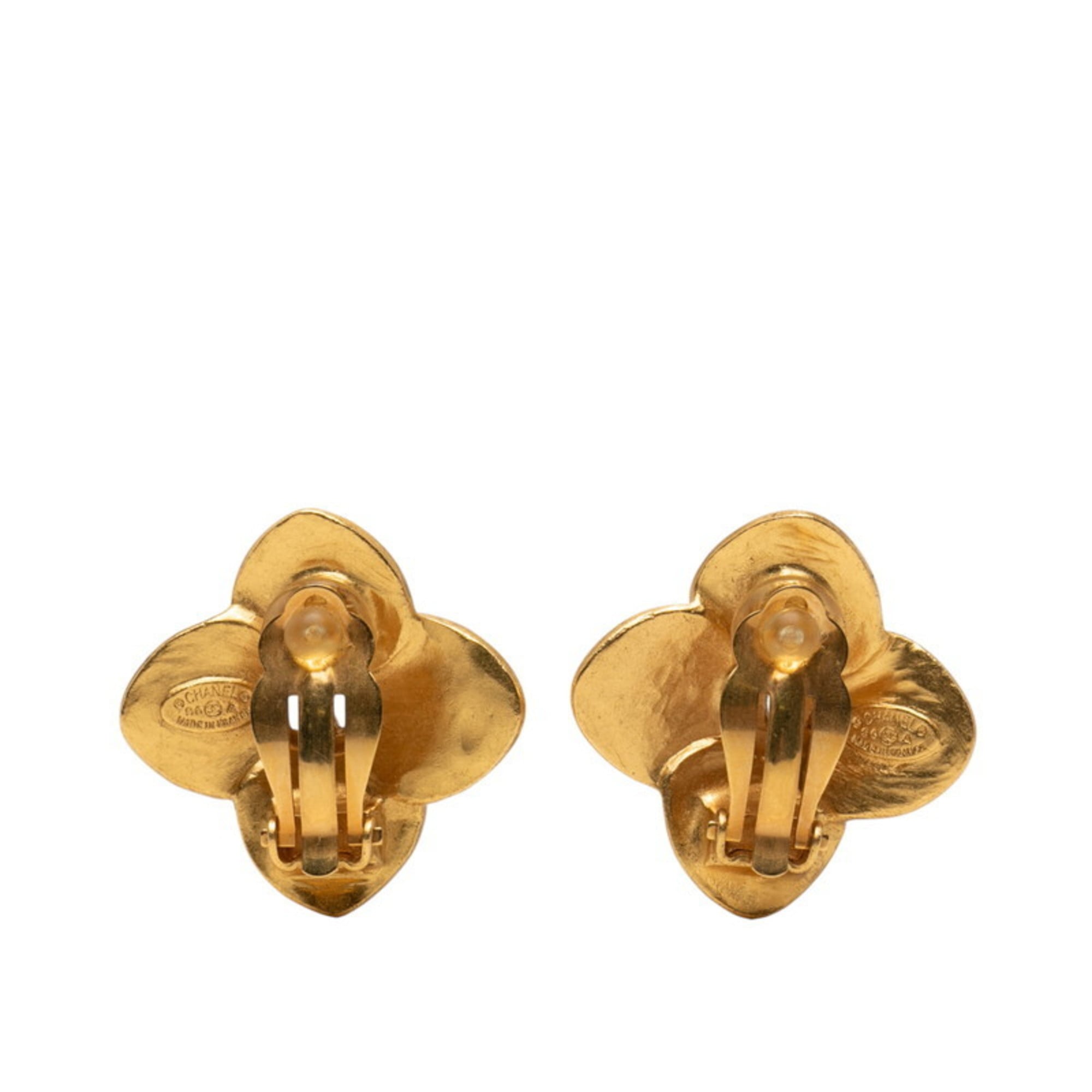 CHANEL Coco Mark Flower Motif Vintage Earrings, Gold Plated, Women's
