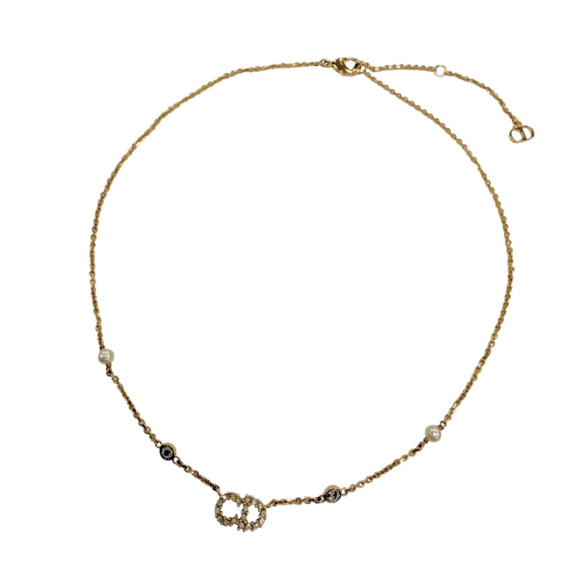 Christian Dior Clair D Lune necklace with CD logo and rhinestones, gold, for women, box — Like New